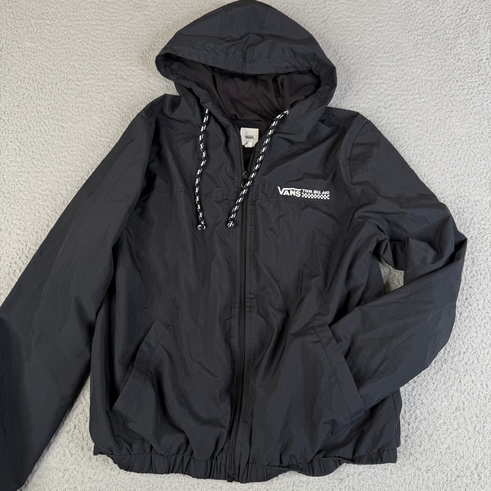 Vans Windbreaker Mens S Black Off The Wall Full Zip Hooded Mesh Lined Jacket